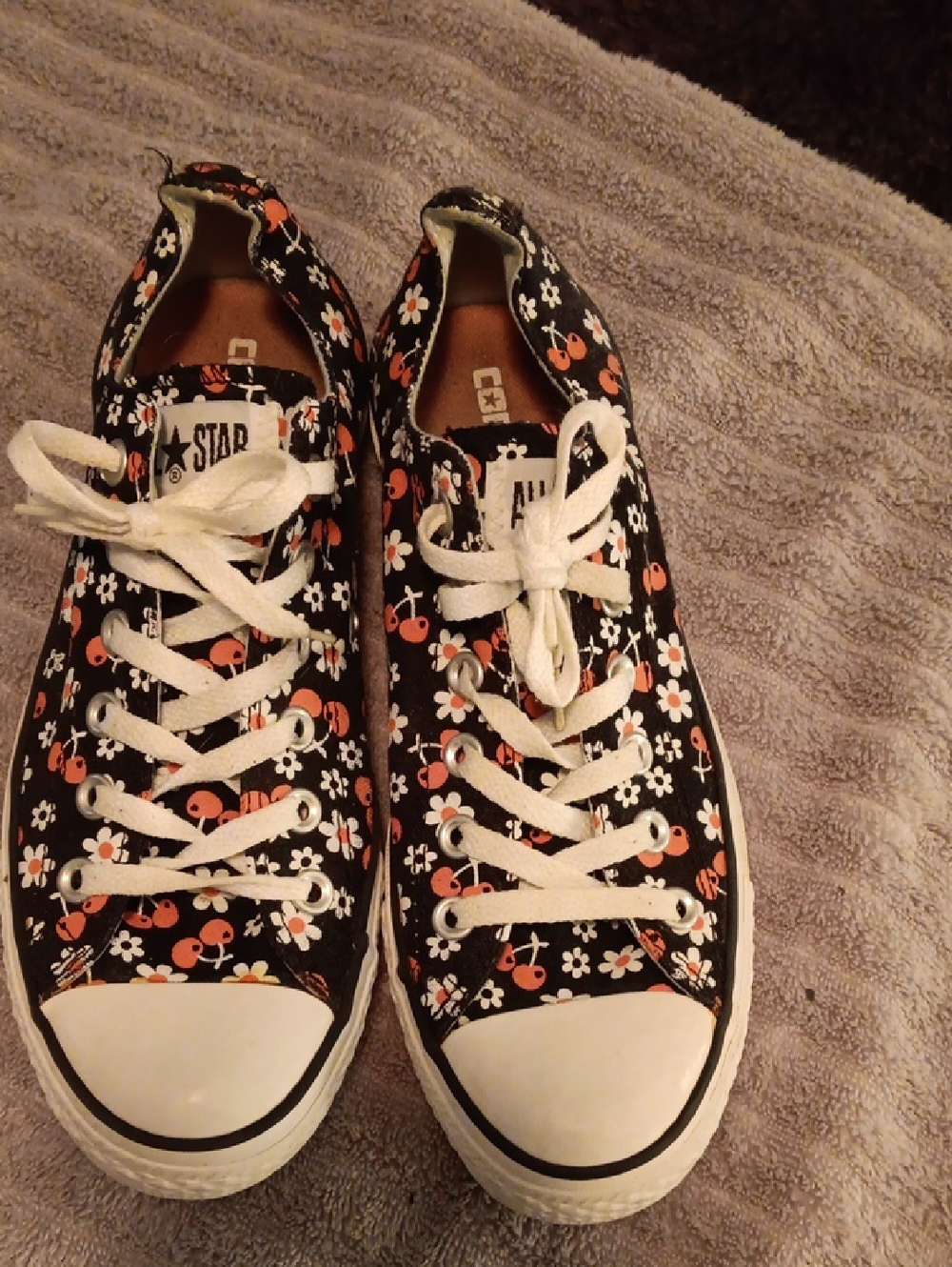 Converse Black Floral Cherry Low-Top Sneakers with White Laces